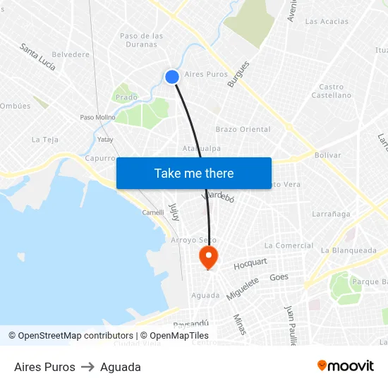 Aires Puros to Aguada map