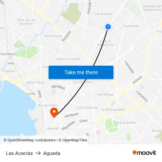 Las Acacias to Aguada map