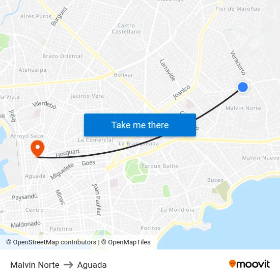 Malvin Norte to Aguada map