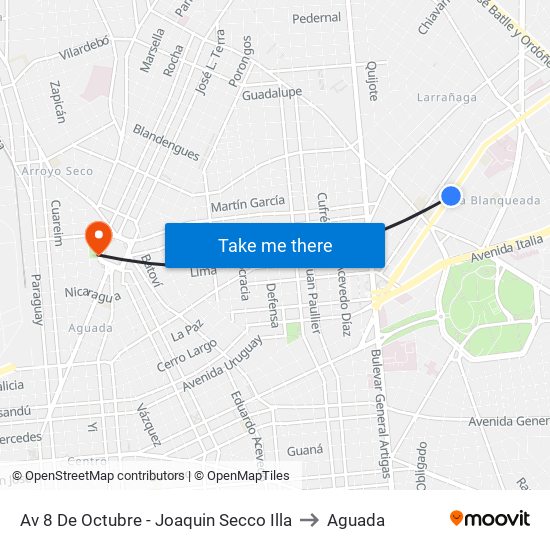 Av 8 De Octubre - Joaquin Secco Illa to Aguada map