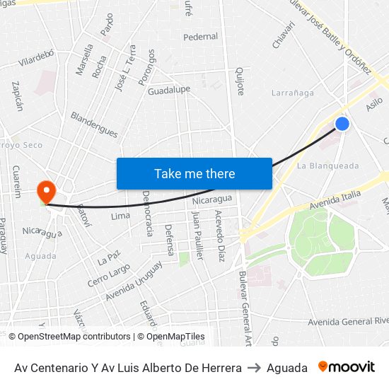 Av Centenario Y Av Luis Alberto De Herrera to Aguada map