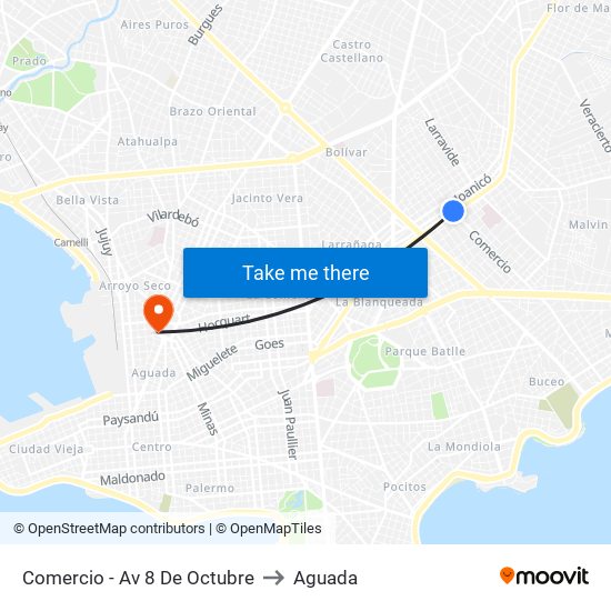 Comercio - Av 8 De Octubre to Aguada map