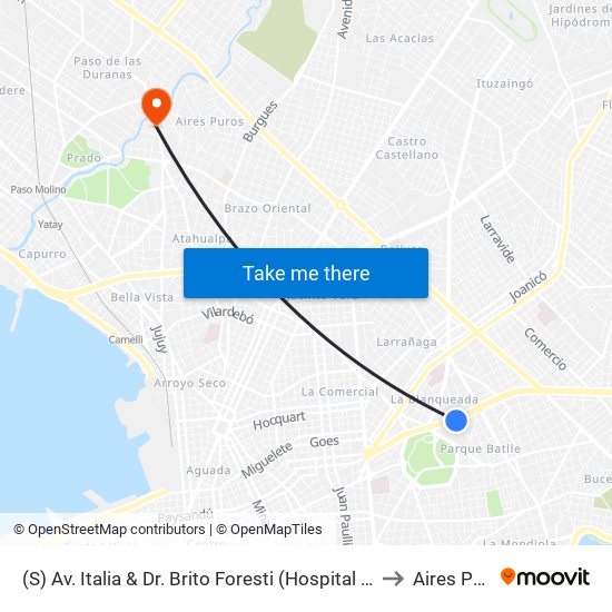 (S) Av. Italia & Dr. Brito Foresti (Hospital De Clinicas) to Aires Puros map