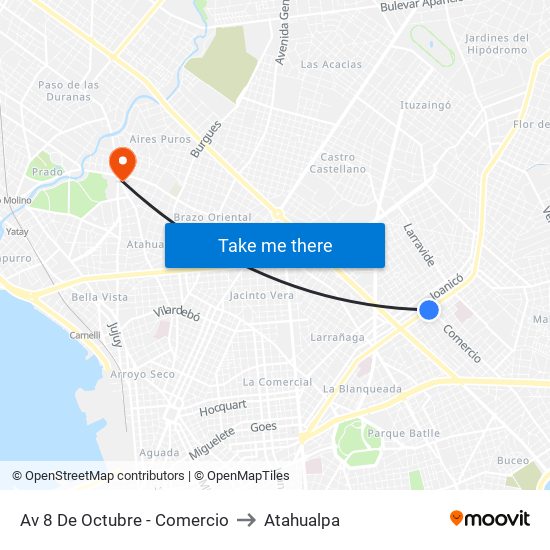 Av 8 De Octubre - Comercio to Atahualpa map