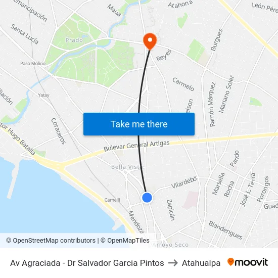 Av Agraciada - Dr Salvador Garcia Pintos to Atahualpa map