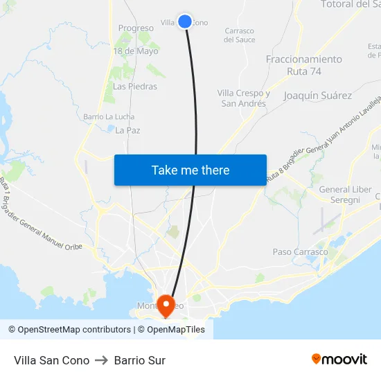 Villa San Cono to Barrio Sur map