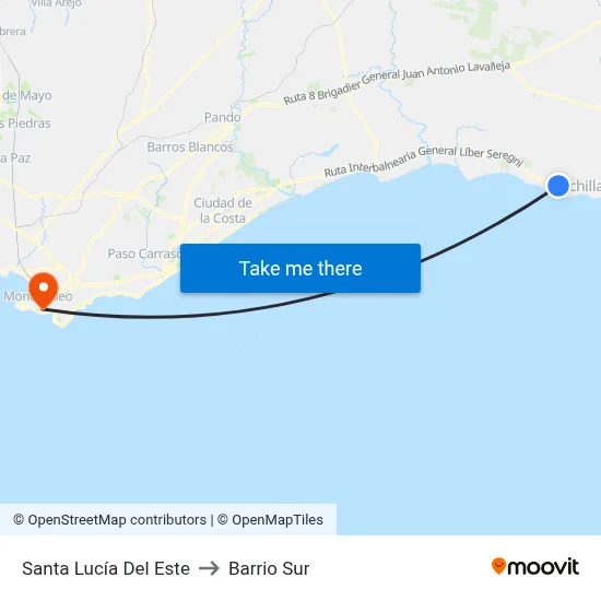 Santa Lucía Del Este to Barrio Sur map