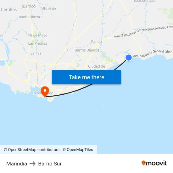 Marindia to Barrio Sur map