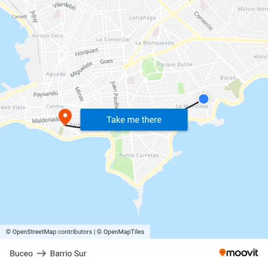 Buceo to Barrio Sur map