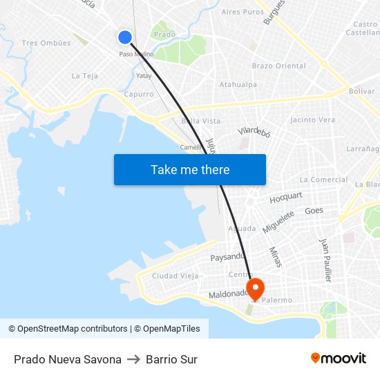 Prado Nueva Savona to Barrio Sur map