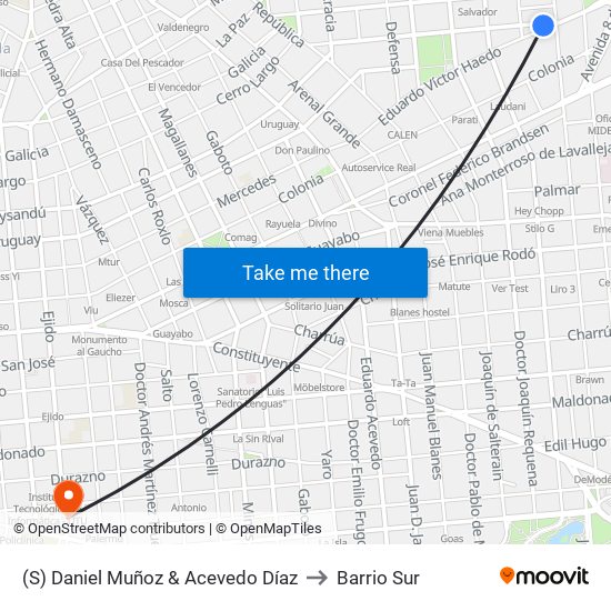 (S) Daniel Muñoz & Acevedo Díaz to Barrio Sur map