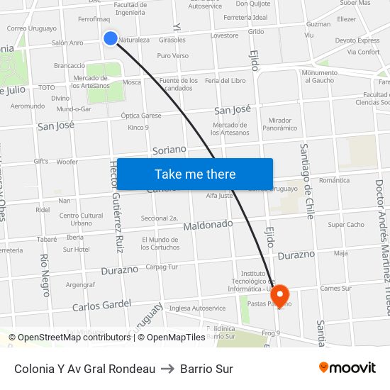 Colonia Y Av Gral Rondeau to Barrio Sur map