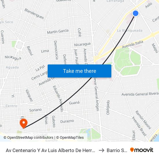 Av Centenario Y Av Luis Alberto De Herrera to Barrio Sur map