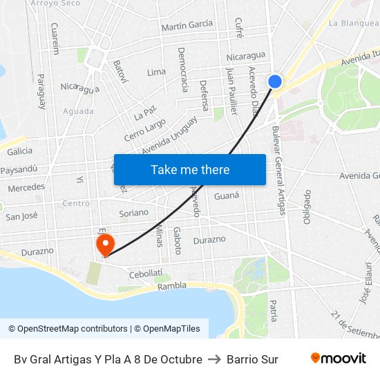 Bv Gral Artigas Y Pla A 8 De Octubre to Barrio Sur map