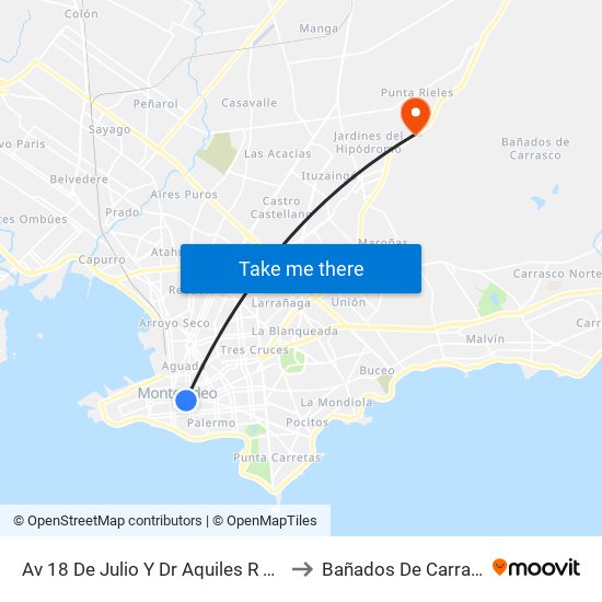 Av 18 De Julio Y Dr Aquiles R Lanza to Bañados De Carrasco map
