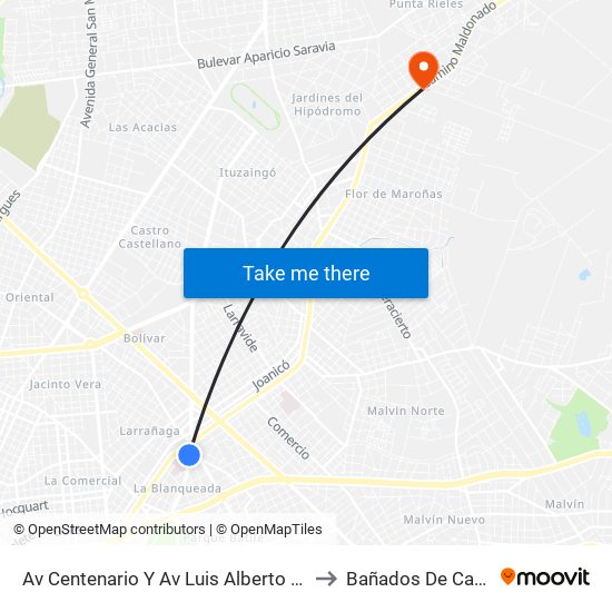 Av Centenario Y Av Luis Alberto De Herrera to Bañados De Carrasco map