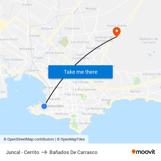 Juncal - Cerrito to Bañados De Carrasco map