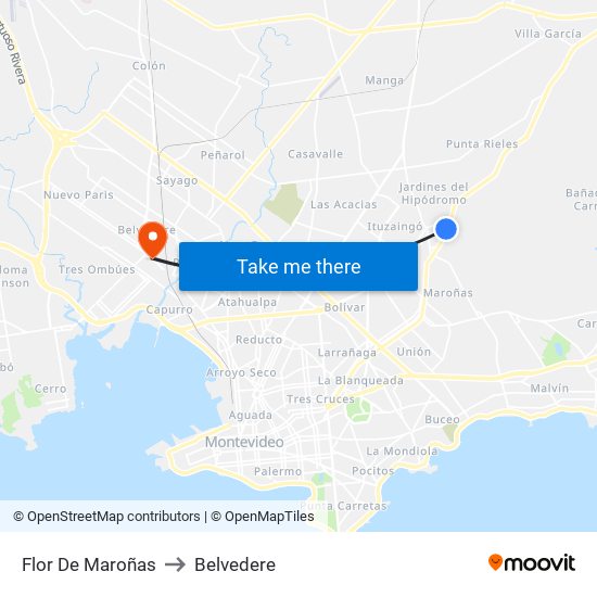 Flor De Maroñas to Belvedere map