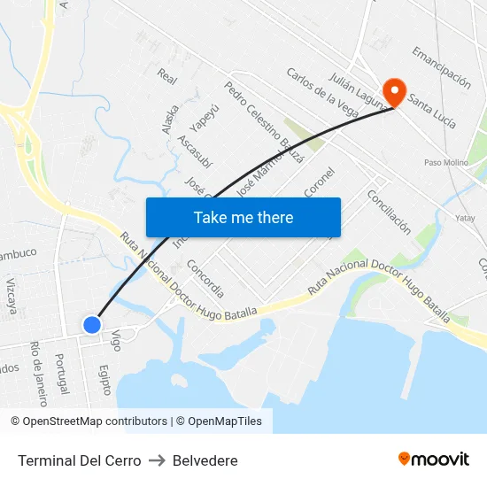 Terminal Del Cerro to Belvedere map