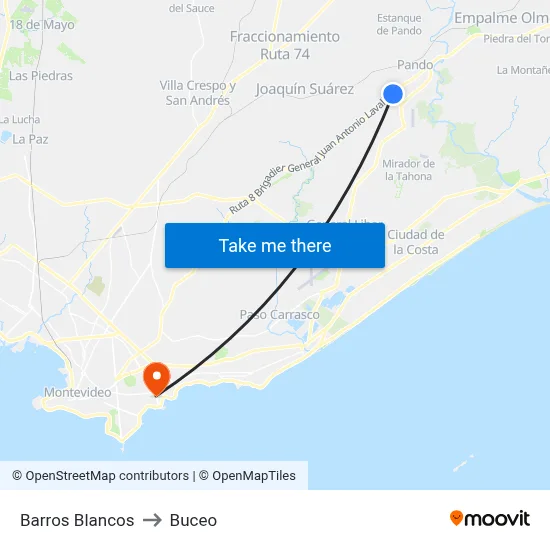 Barros Blancos to Buceo map
