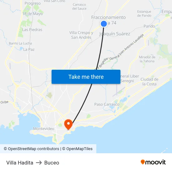 Villa Hadita to Buceo map