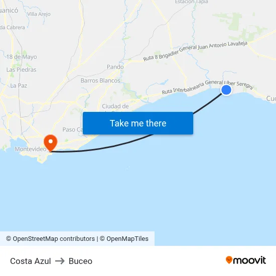 Costa Azul to Buceo map