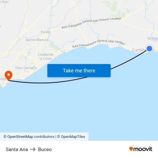 Santa Ana to Buceo map