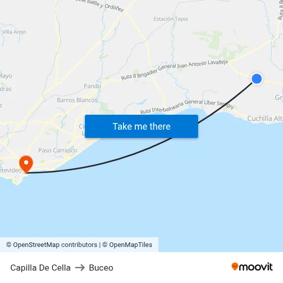Capilla De Cella to Buceo map