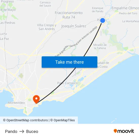 Pando to Buceo map