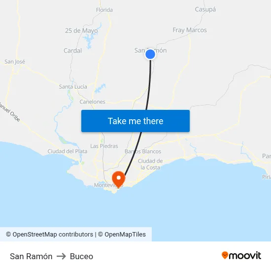 San Ramón to Buceo map