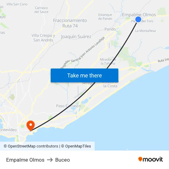 Empalme Olmos to Buceo map