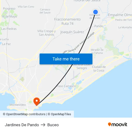 Jardines De Pando to Buceo map
