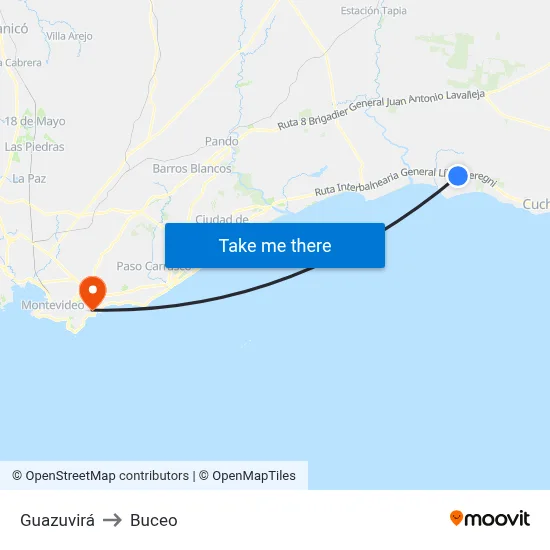 Guazuvirá to Buceo map