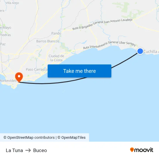 La Tuna to Buceo map
