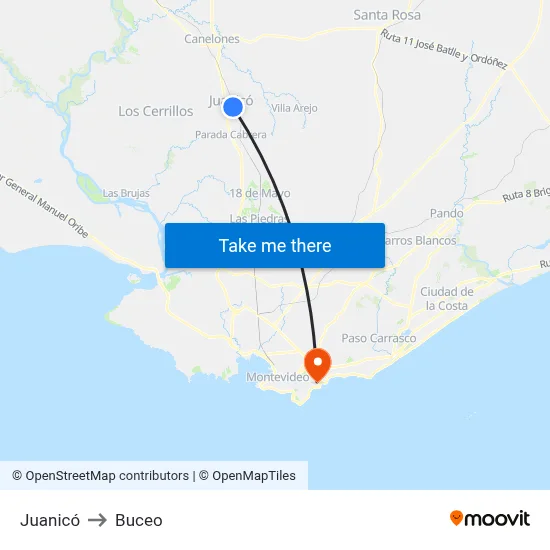 Juanicó to Buceo map