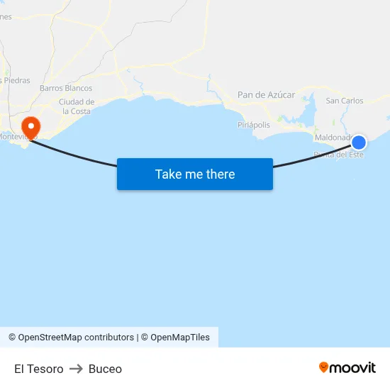 El Tesoro to Buceo map