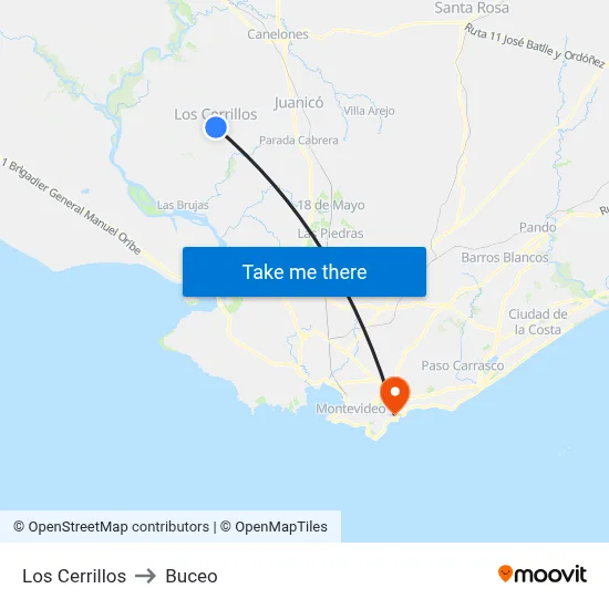 Los Cerrillos to Buceo map