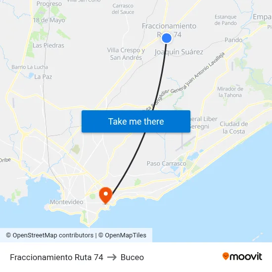 Fraccionamiento Ruta 74 to Buceo map