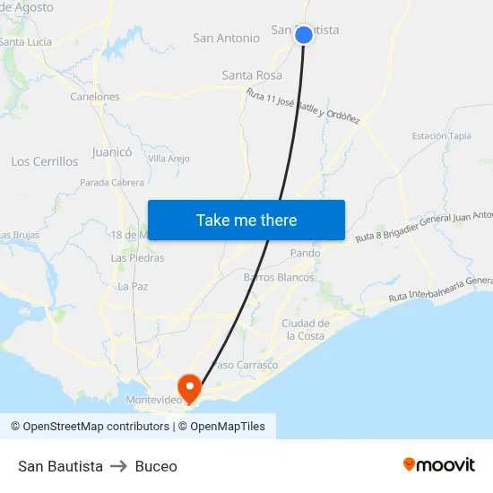 San Bautista to Buceo map