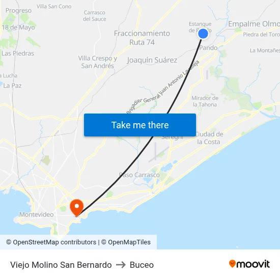 Viejo Molino San Bernardo to Buceo map