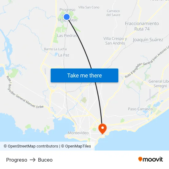 Progreso to Buceo map
