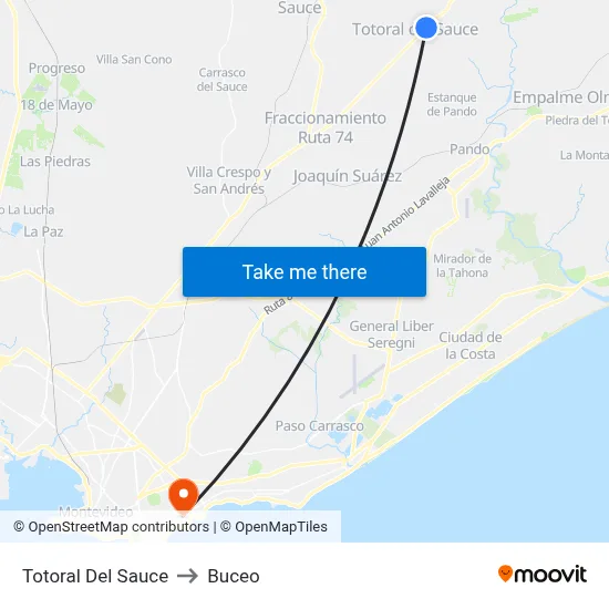 Totoral Del Sauce to Buceo map