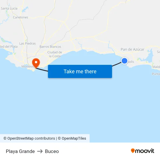 Playa Grande to Buceo map