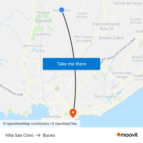 Villa San Cono to Buceo map