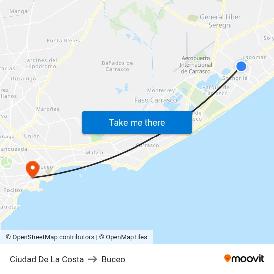 Ciudad De La Costa to Buceo map