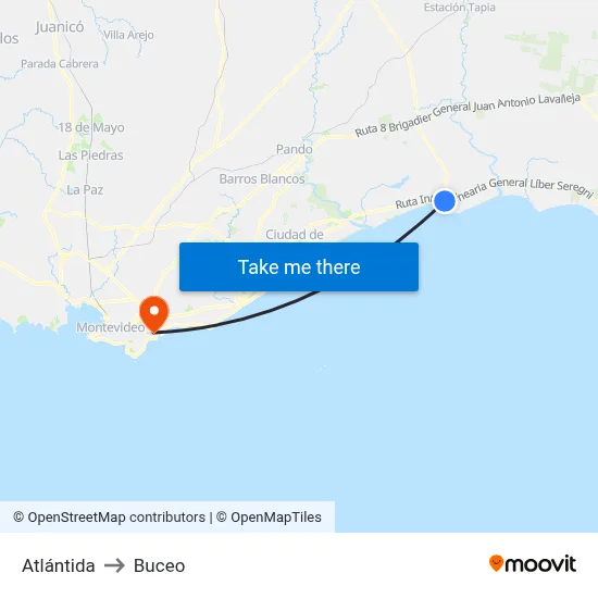 Atlántida to Buceo map