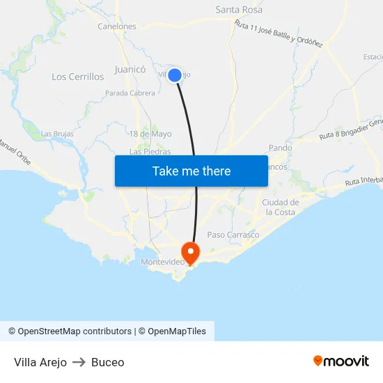 Villa Arejo to Buceo map