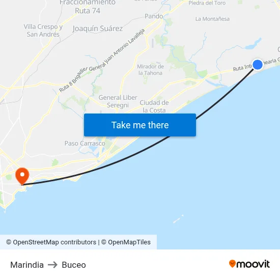 Marindia to Buceo map