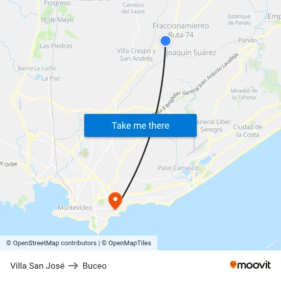 Villa San José to Buceo map