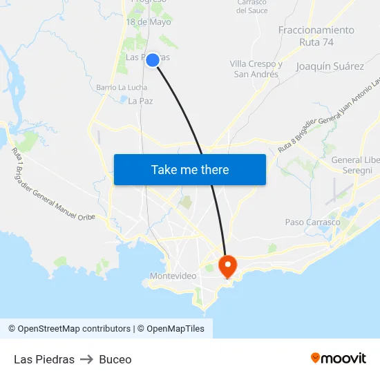 Las Piedras to Buceo map